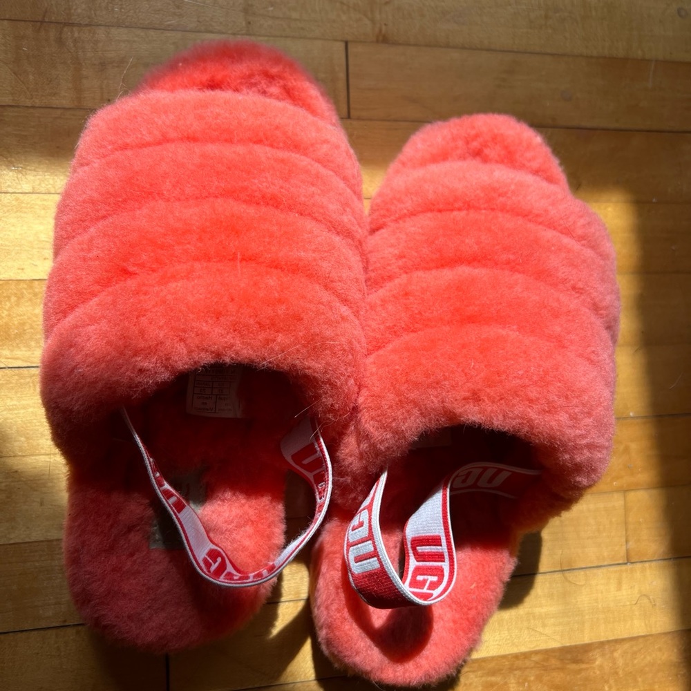 Ugg Fluff Yeah Cherry Red Shearling Slides - image 1